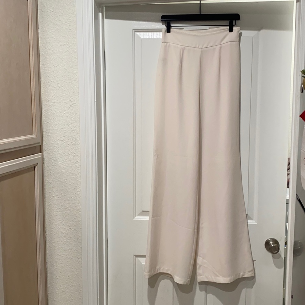 Lauren Conrad runway collection high waisted wide left white trousers